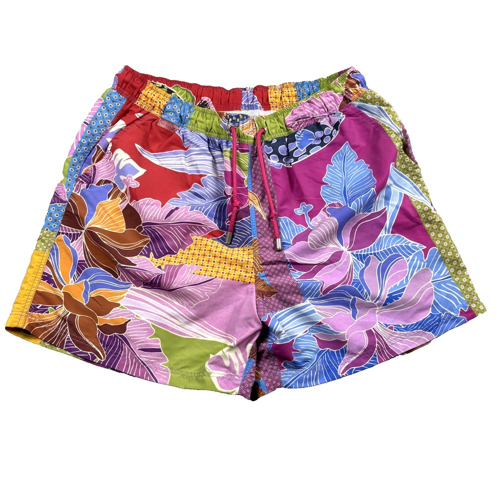 ETRO Men's M Floral Swim Trunks Multicolor Mesh Lined Drawstring Italy